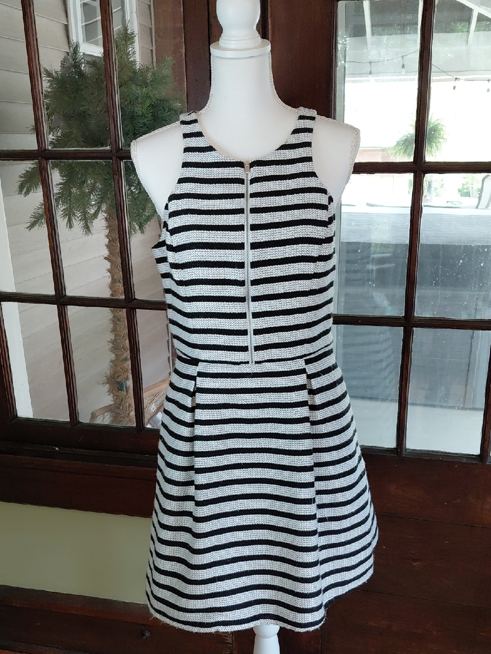 Express Black and White Striped Zip-Front Mini Dress